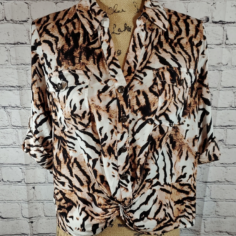 INC International Concepts Animal Print Blouse Size M